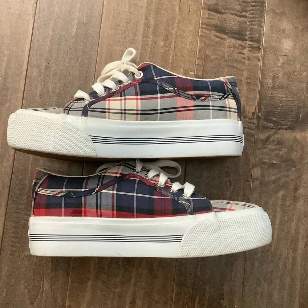 Tommy Hilfiger Red and Blue Plaid Sneakers, 7.5
